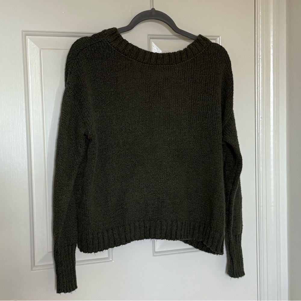 Dark Olive Women's Crew Neck Tie Back Sweater